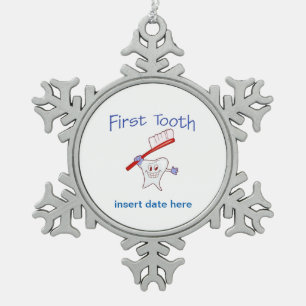 First Tooth Snowflake Pewter Christmas Ornament