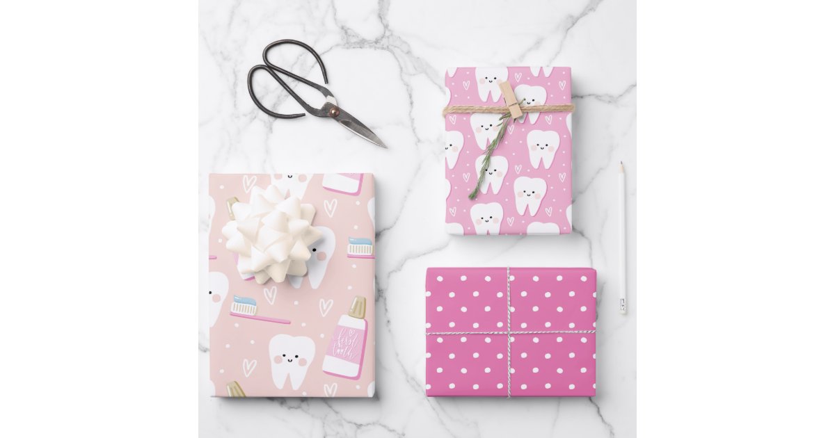 First Tooth Wrapping Paper Sheet Set of 3 for Girl Zazzle