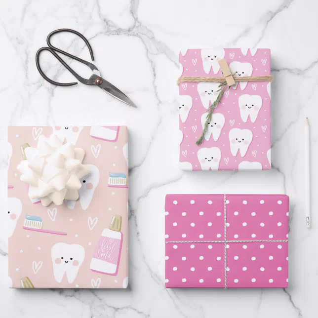 First Tooth Wrapping Paper Sheet Set of 3 for Girl Zazzle