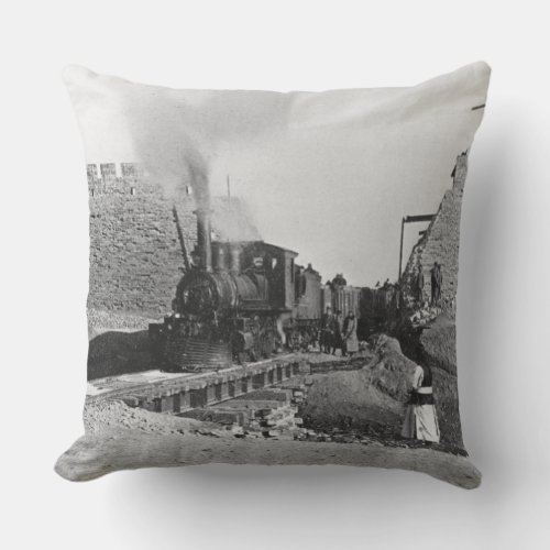 First train passing through the wall of Peking Ch Throw Pillow