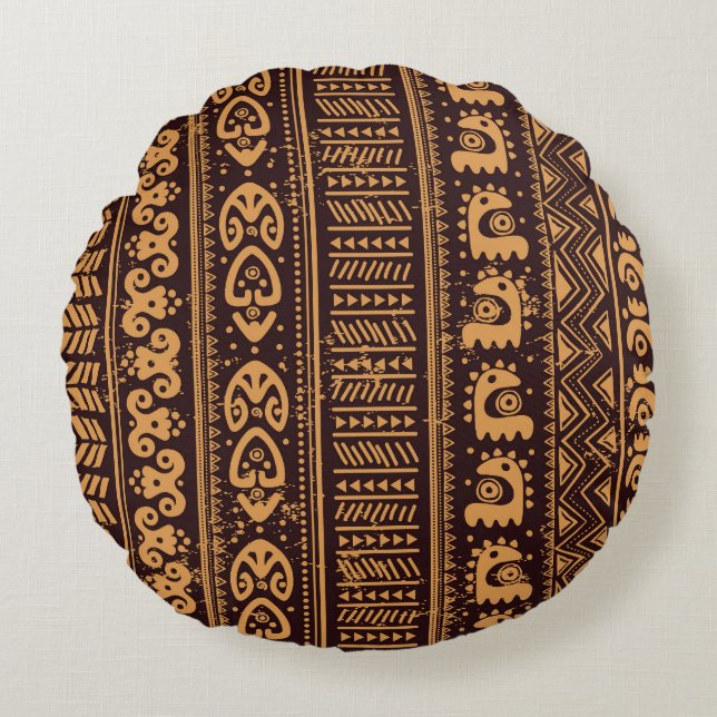 First tribal ethnic, seamless pattern. round pillow (Front)