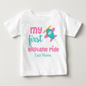 First Trip Airplane Personalized Baby T-shirt by mybabytee at Zazzle