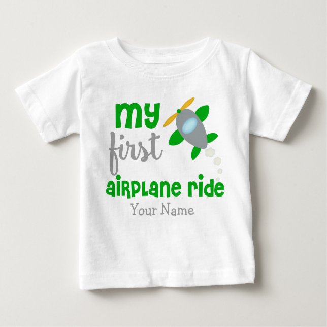 First Trip Airplane Personalized Baby T-Shirt (Front)