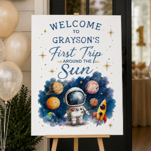 First Trip Around One 1st Birthday Welcome Sign