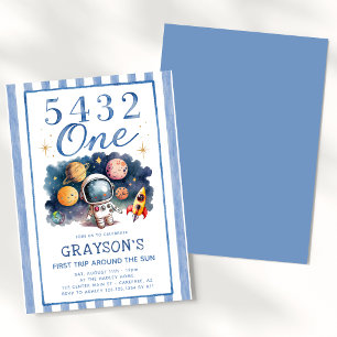 First Trip Around One Blue 1st Birthday Invitation