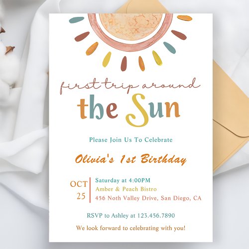 First Trip Around Sun 1st Birthday  Invitation