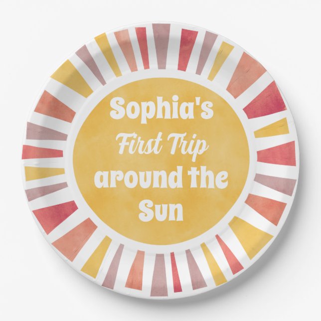 First Trip Around Sun Ballon For Girl Paper Plates (Front)