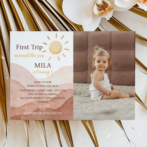 First Trip Around Sun Birthday Photo Invitation