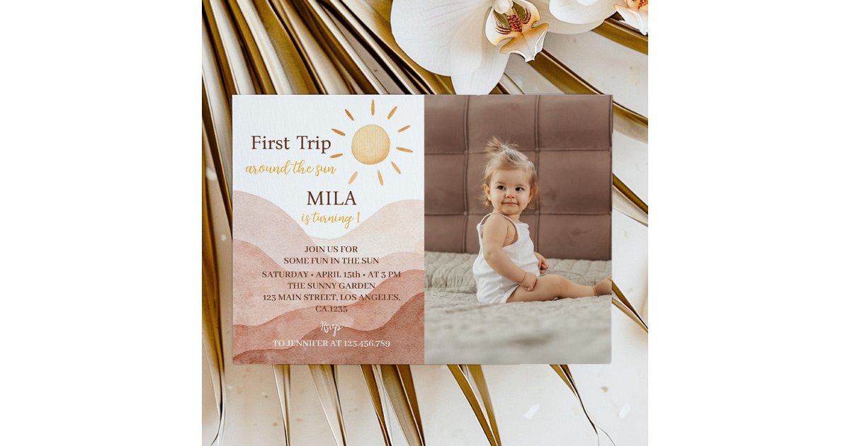 First Trip Around Sun Birthday Photo Invitation | Zazzle
