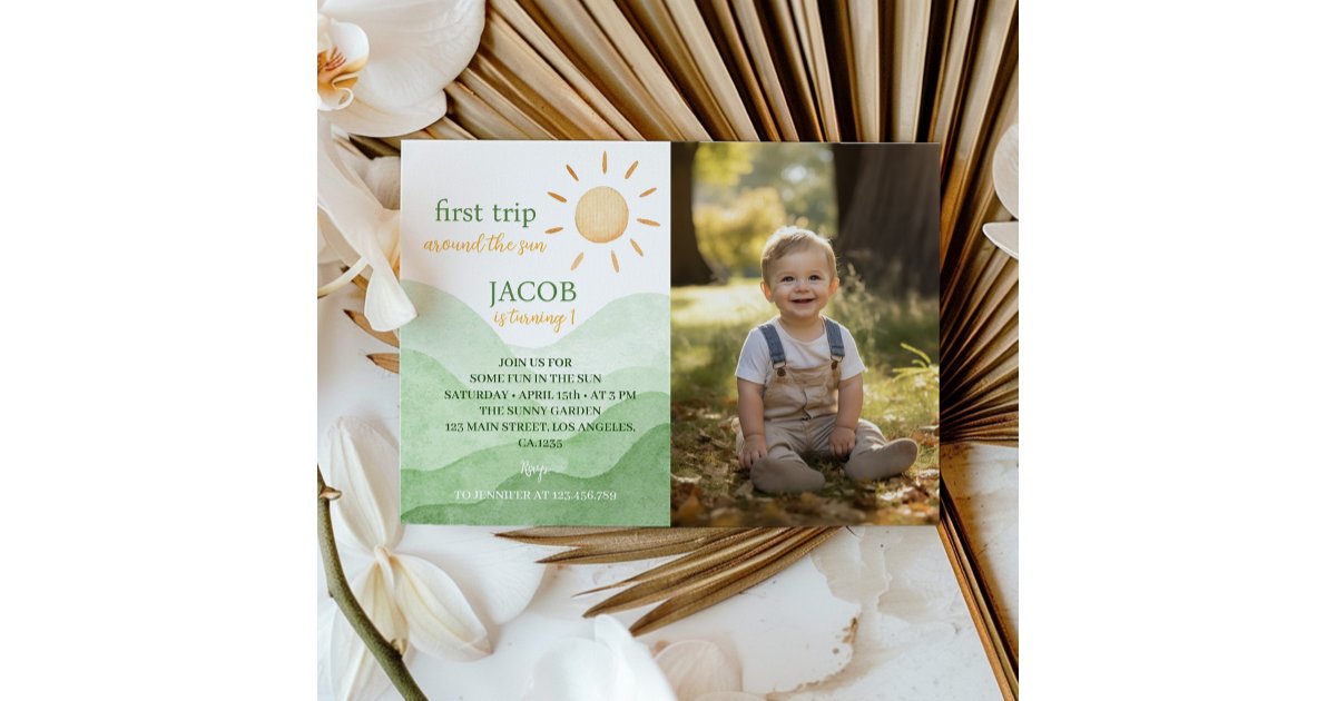 First Trip Around Sun Birthday Photo Invitation | Zazzle