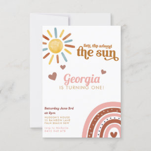 First Trip Around Sun Boho Rainbow 1st Birthday Invitation