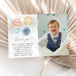 First Trip Around Sun Boys 1st Birthday Photo Thank You Card<br><div class="desc">First Trip Around the Sun Boy's 1st Birthday Flat Thank You Card with photo. The perfect thank you card for your little boys Planet/ Space themed Themed 1st Birthday Party. Matching items available. Contact us if you need any help finding matching items.</div>