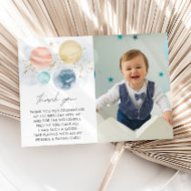First Trip Around Sun Boys 1st Birthday Photo Thank You Card