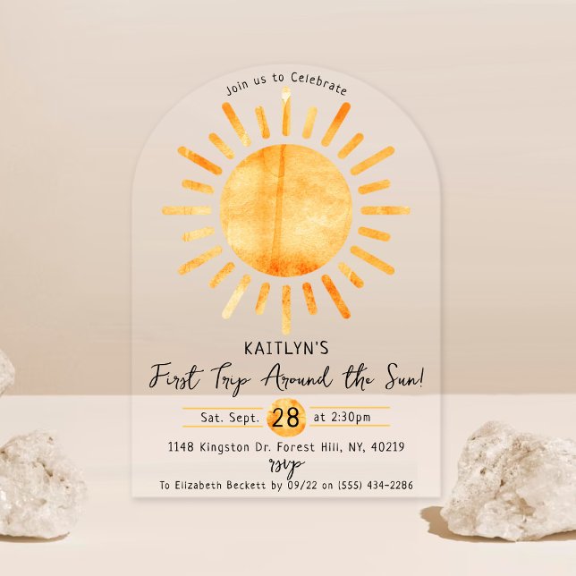 First Trip Around The Sun 1st Birthday Acrylic Invitations (Creator Uploaded)