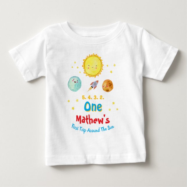 First Trip Around The Sun 1st Birthday Baby T-Shirt (Front)