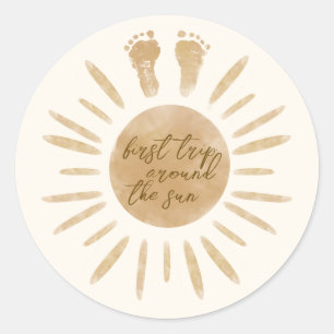 First Trip Around the Sun 1st Birthday Boho Classic Round Sticker