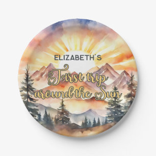 First Trip Around the Sun 1st Birthday Boho Nature Paper Plates