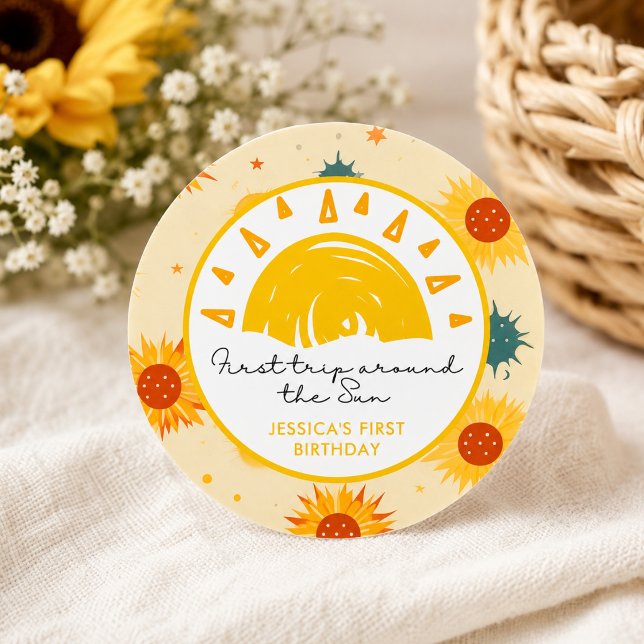 First Trip Around the Sun 1st Birthday Classic Round Sticker (First Trip Around the Sun 1st Birthday Classic Round Sticker)