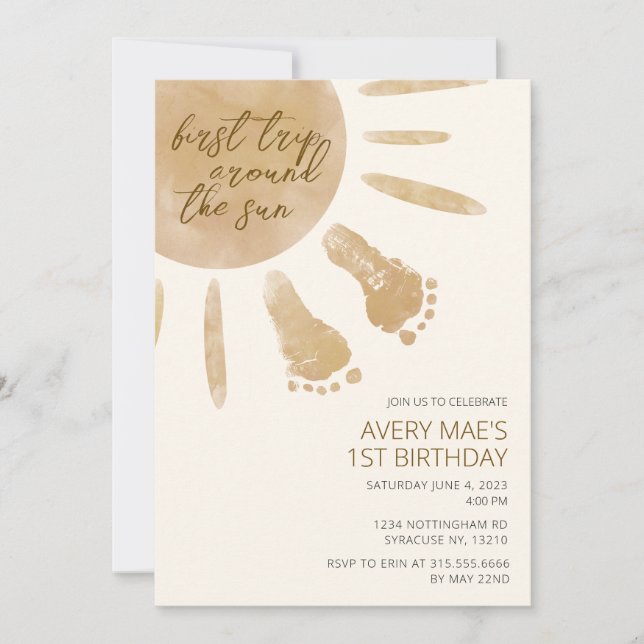 First Trip Around the Sun 1st Birthday Invitation  (Front)
