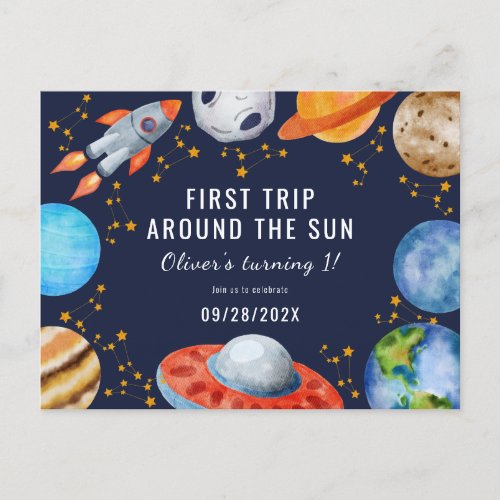 First Trip Around The Sun 1st Birthday Invitation Postcard