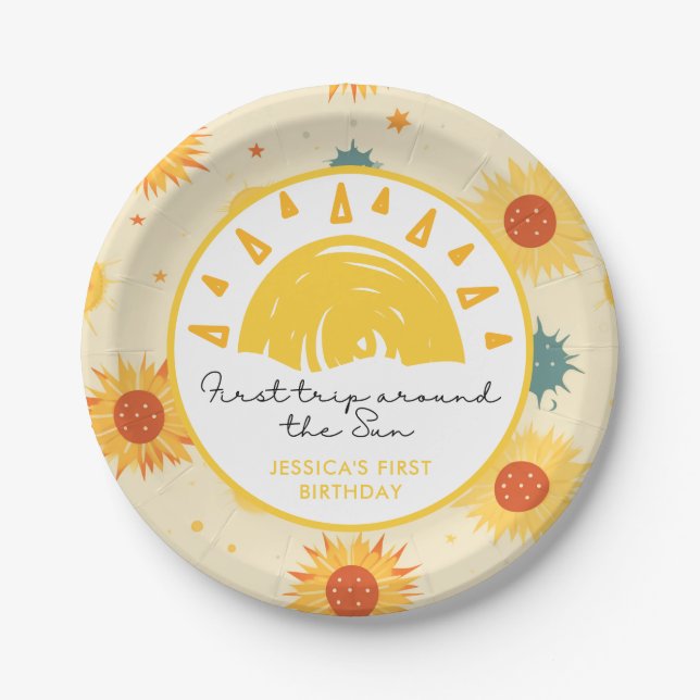 First Trip Around the Sun 1st Birthday Paper Plates (Front)