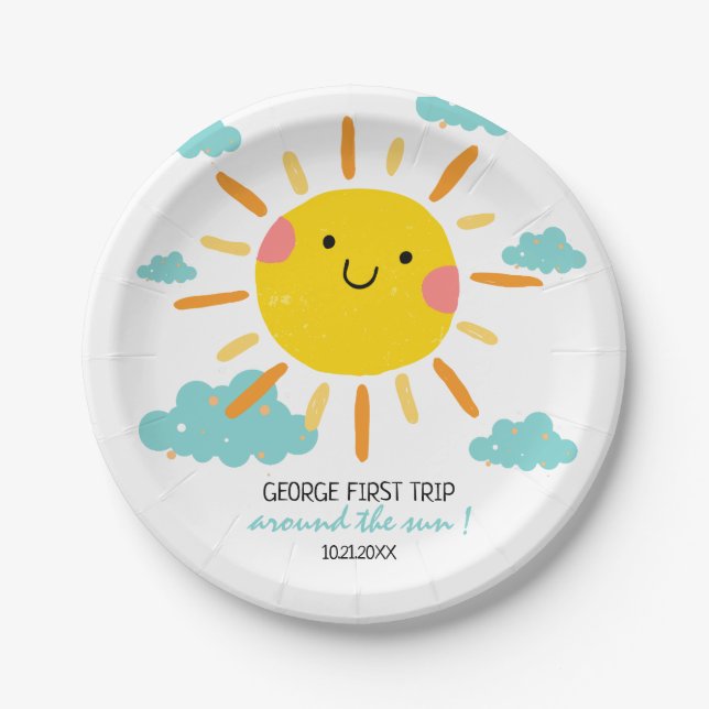 First Trip Around The Sun 1st Birthday  Paper Plates (Front)