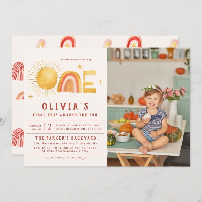 First Trip Around The Sun | 1st Birthday Party   Invitation (Front/Back)