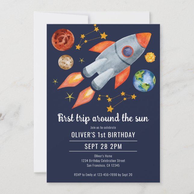 First Trip Around the Sun 1st Birthday Party  Invitation (Front)