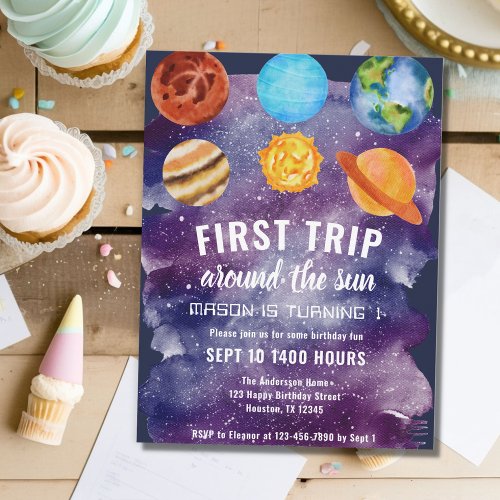 First Trip Around The Sun 1st Birthday Party Invitation