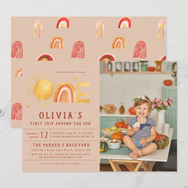 First Trip Around The Sun | 1st Birthday Party   Invitation (Front/Back)