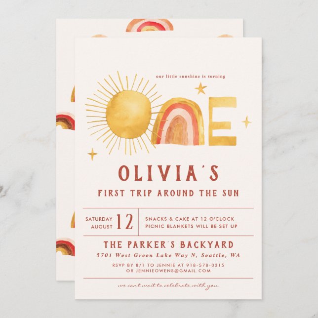 First Trip Around The Sun | 1st Birthday Party  Invitation (Front/Back)