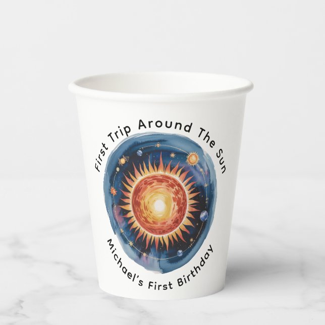 First Trip Around The Sun 1st Birthday Party Paper Cups (Front)