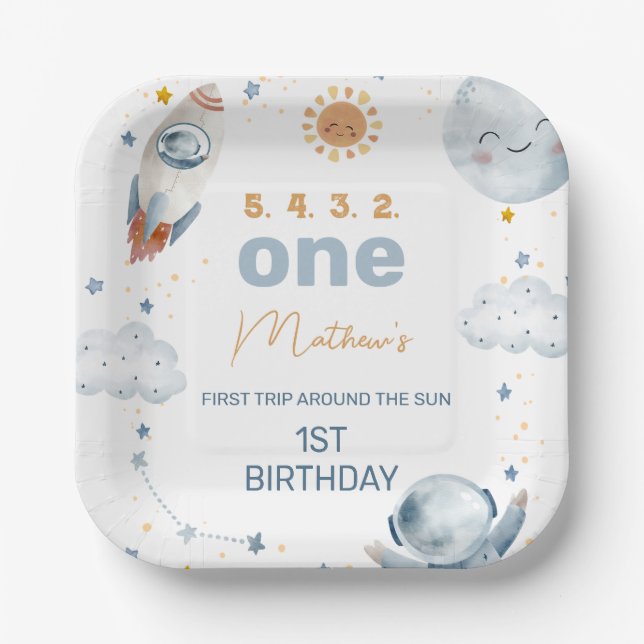 First Trip Around the Sun 1st Birthday Party Paper Paper Plates (Front)