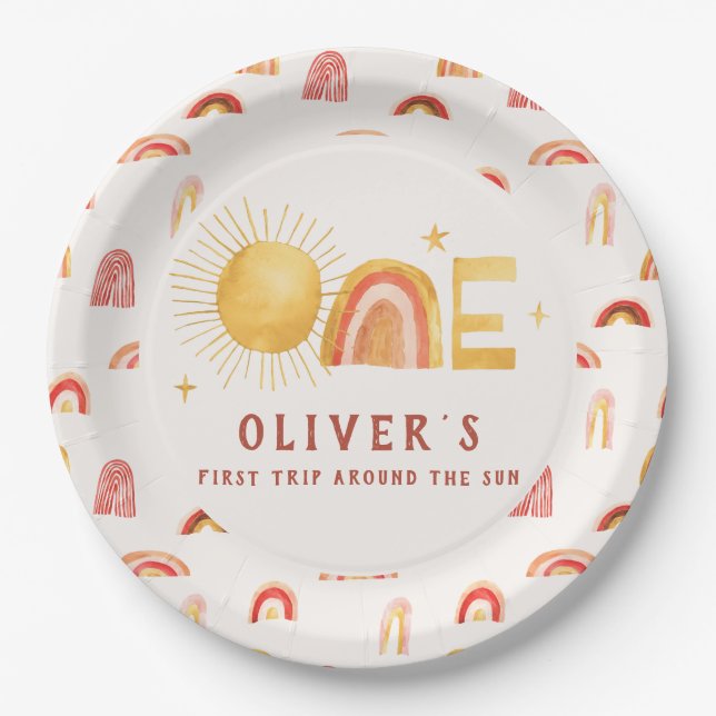 First Trip Around The Sun | 1st Birthday Party  Paper Plates (Front)