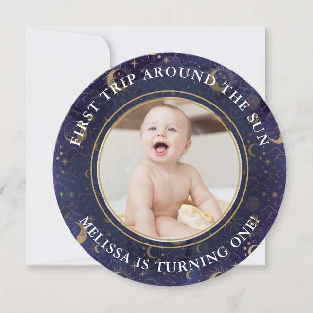 First Trip Around The Sun 1st Birthday Party Photo Invitation (Front)