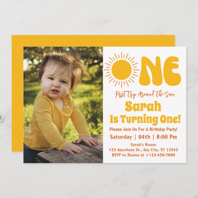 First Trip Around The Sun 1st Birthday Party Photo Invitation (Front/Back)