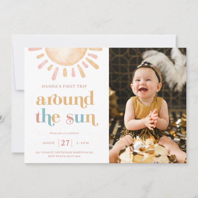 First Trip Around The Sun 1st Birthday Photo Invitation (Front)