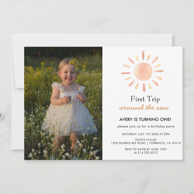 First Trip Around The Sun 1st Birthday Photo Invitation (Front)