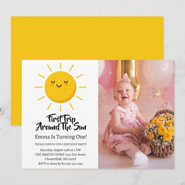 First Trip Around The Sun 1st Birthday Photo Invitation (Front/Back)