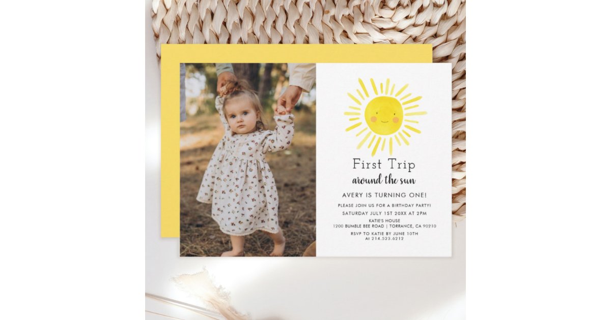 First Trip Around The Sun 1st Birthday Photo Invitation