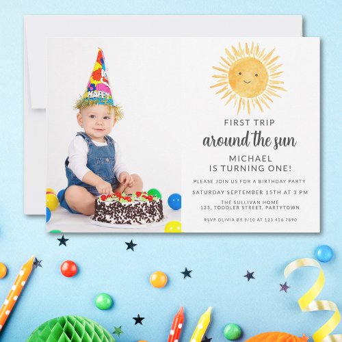 First Trip Around The Sun 1st Birthday Photo  Invitation