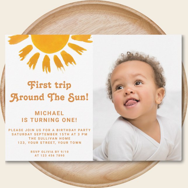 First Trip Around The Sun 1st Birthday Photo  Invitation (Creator Uploaded)
