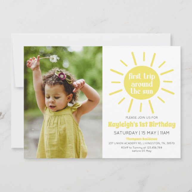First Trip Around The Sun 1st Birthday Photo Invitation (Front)