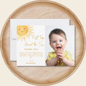 First Trip Around The Sun 1st Birthday Photo Thank You Card