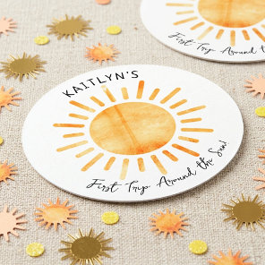 First Trip Around The Sun 1st Birthday Round Paper Coaster