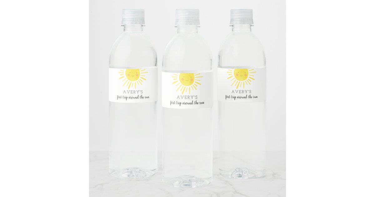 First Trip Around The Sun 1st Birthday Sunshine Water Bottle Label | Zazzle
