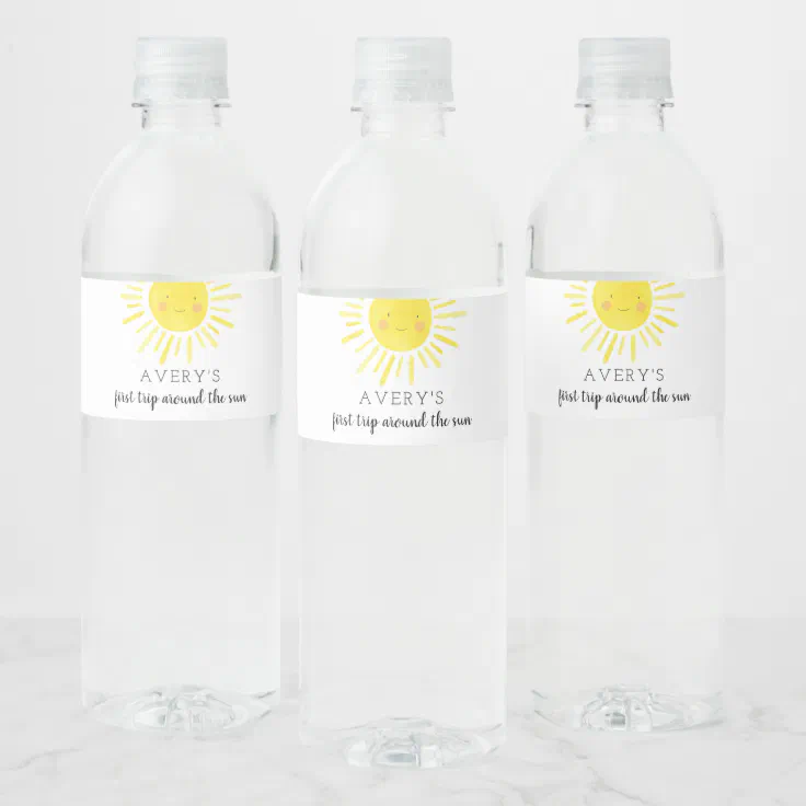 First Trip Around The Sun 1st Birthday Sunshine Water Bottle Label | Zazzle