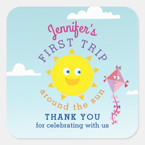 First Trip Around The Sun 1st Birthday Thank You Square Sticker