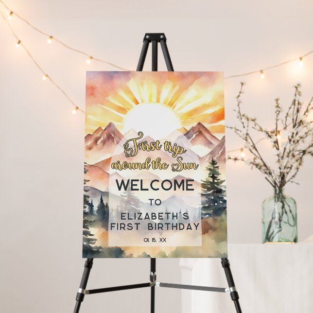 First Trip Around the Sun 1st Birthday Welcome Foam Board (In Situ (Stand))