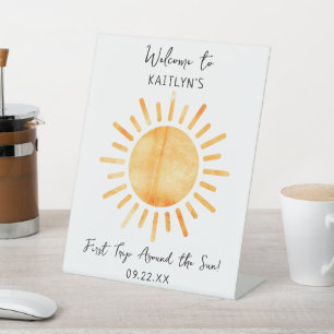 First Trip Around The Sun 1st Birthday Welcome Pedestal Sign